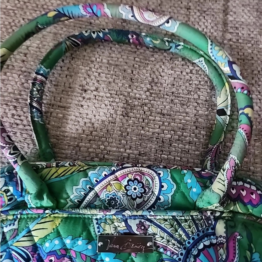 Vera Bradley Emerald Green & Pink Two Handled Satchel Bag With Wallet - Picture 5 of 10
